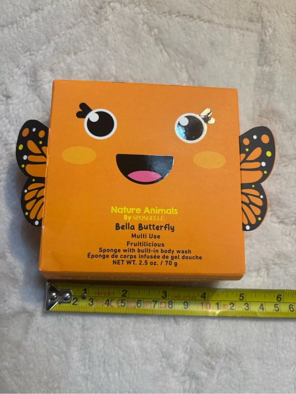 NEW Spongelle Bella Butterfly Kids Bath Sponge Orange Built-In Body Wash Fruity